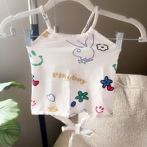 Playboy White Graphic Crop Top Small